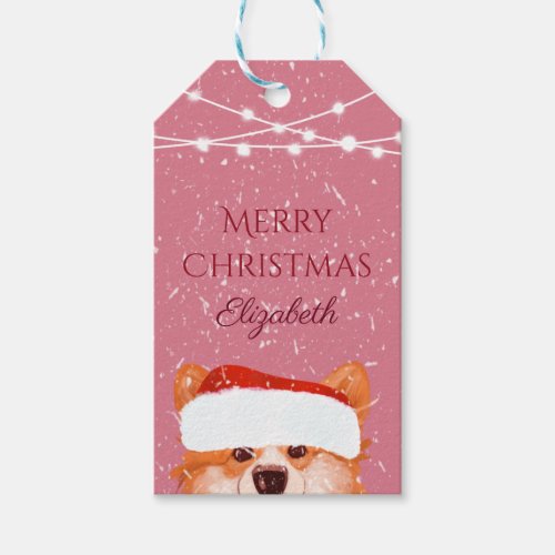  Santa Orange Corgi Merry Christmas Pink  Gift Tags