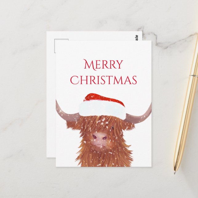  Santa Orange Highland Cow Merry Christmas   Postcard (Front/Back In Situ)