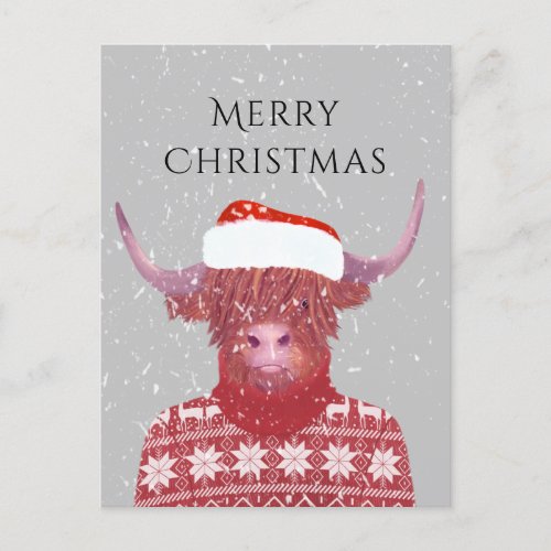  Santa Orange Highland Cow Merry Christmas   Postcard