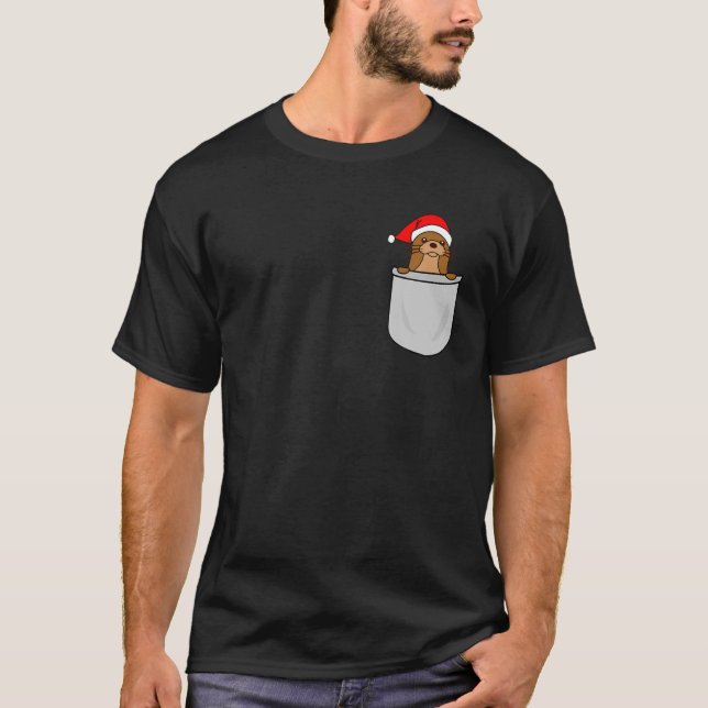 Santa Otter Pocket Funny Cute Christmas Gift T-Shirt (Front)