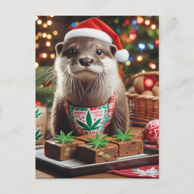 Santa Otter With the Special Brownies Postcard (Front)