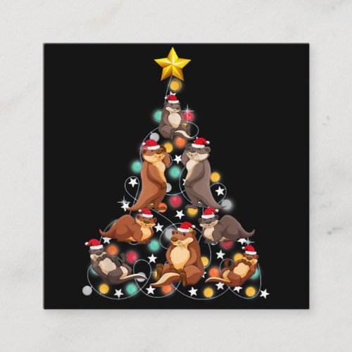 Santa Otters Christmas Tree Funny Otter Christmas Square Business Card