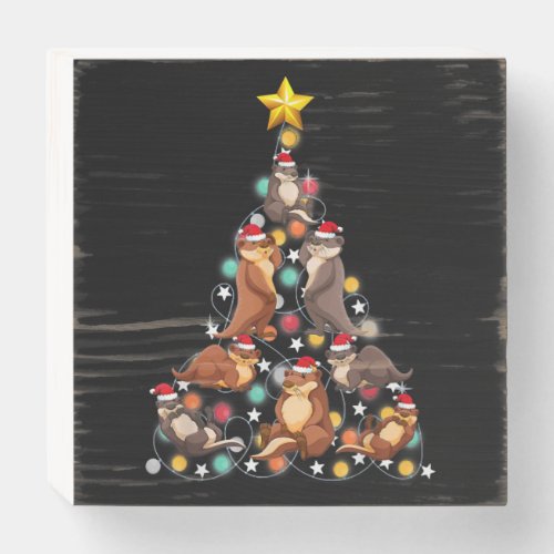 santa otters christmas tree funny otter christmas wooden box sign