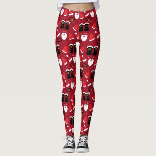 Santa Outfit Pieces Christmas Holiday Pattern Leggings