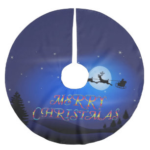 Santa over a Blue Moon Brushed Polyester Tree Skirt