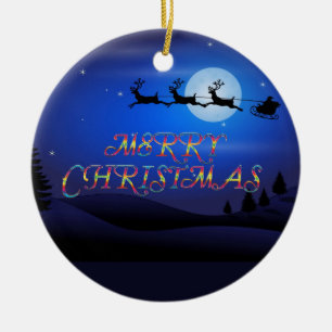 Santa over a Blue Moon Ceramic Ornament