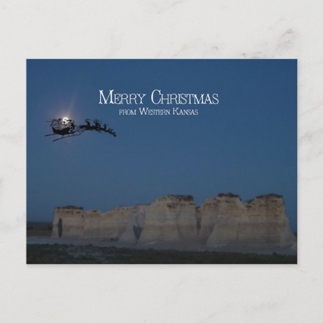 Santa over Monument Rocks Holiday Postcard (Front)