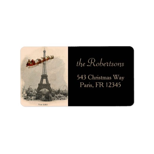 Santa Over Paris Christmas Label