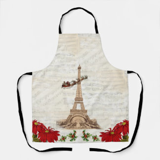 Santa over Paris Vintage Music 2 Apron