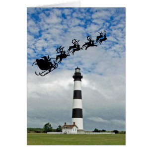 Santa Over The Bodie Island Lighthouse Cards
