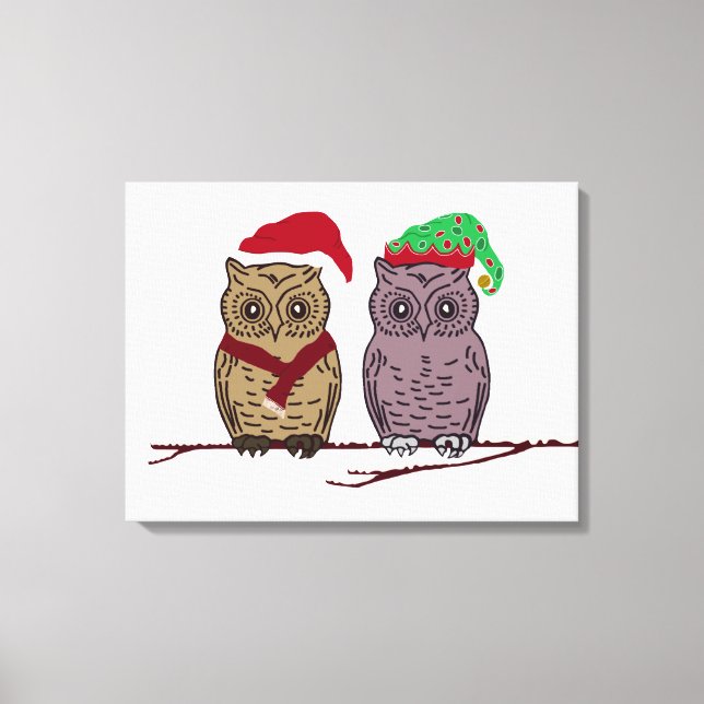 Santa Owl and Elf Owl Canvas Print (Front)