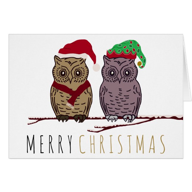 Santa Owl and Elf Owl Cards (Front Horizontal)