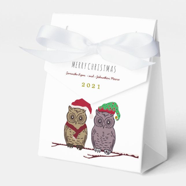 Santa Owl and Elf Owl Favor Box (Front Side)