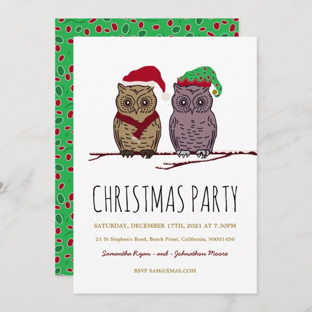 Santa Owl and Elf Owl Holiday Card (Front/Back)