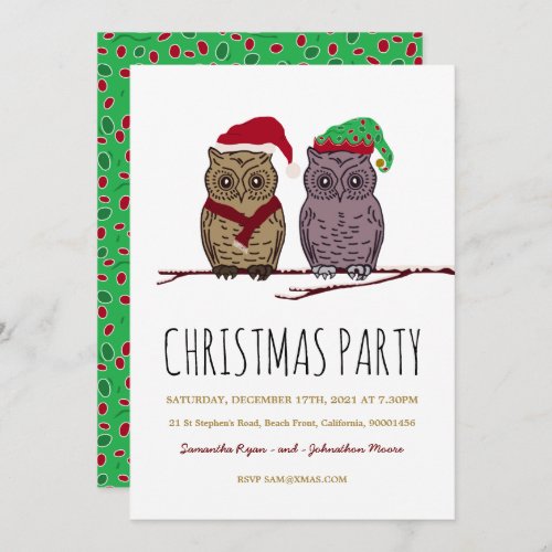 Santa Owl and Elf Owl Holiday Card