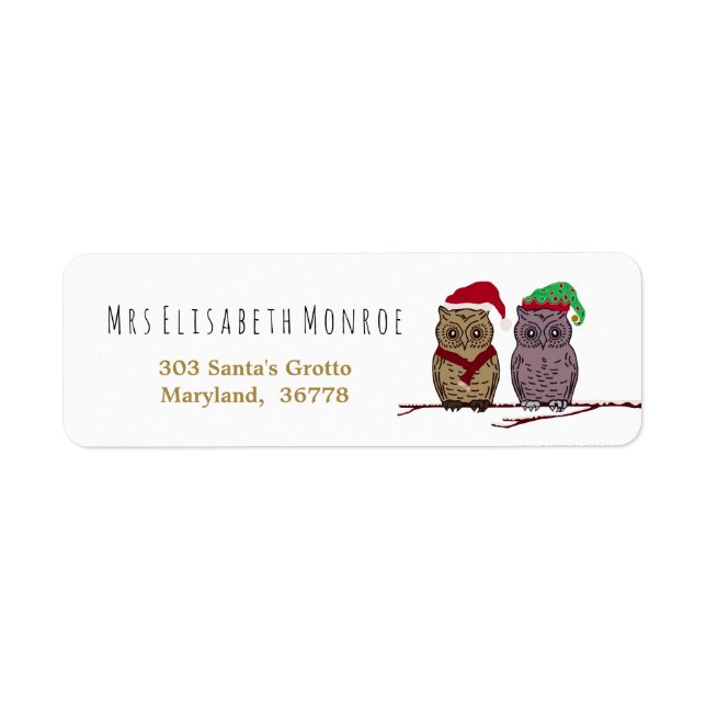 Santa Owl and Elf Owl Label (Front)