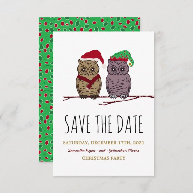 Santa Owl and Elf Owl Save The Date (Front/Back)