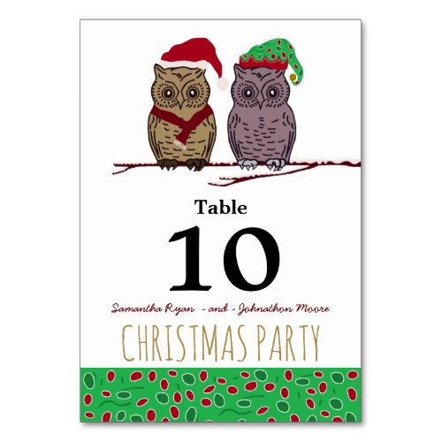 Santa Owl and Elf Owl Table Number