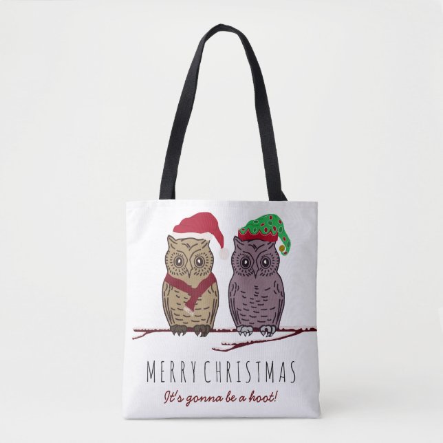 Santa Owl and Elf Owl Tote Bag (Front)