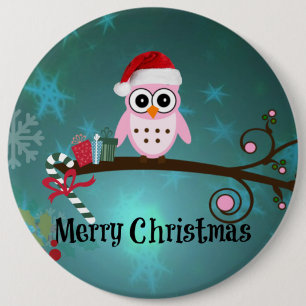 Santa Owl Christmas Greetings Button