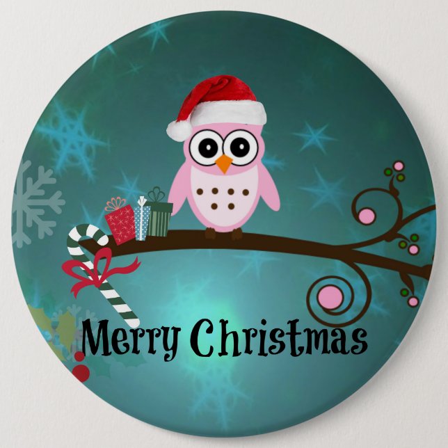 Santa Owl Christmas Greetings Button (Front)