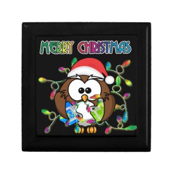 Santa Owl & Christmas Lights Keepsake Box by just_owls at Zazzle