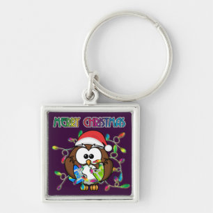 Santa owl & Christmas lights Keychain
