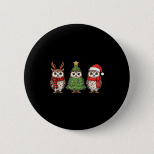 Santa Owl Christmas Tree Owl Lover Animal Xmas Paj Button