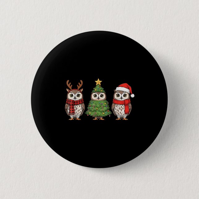 Santa Owl Christmas Tree Owl Lover Animal Xmas Paj Button (Front)