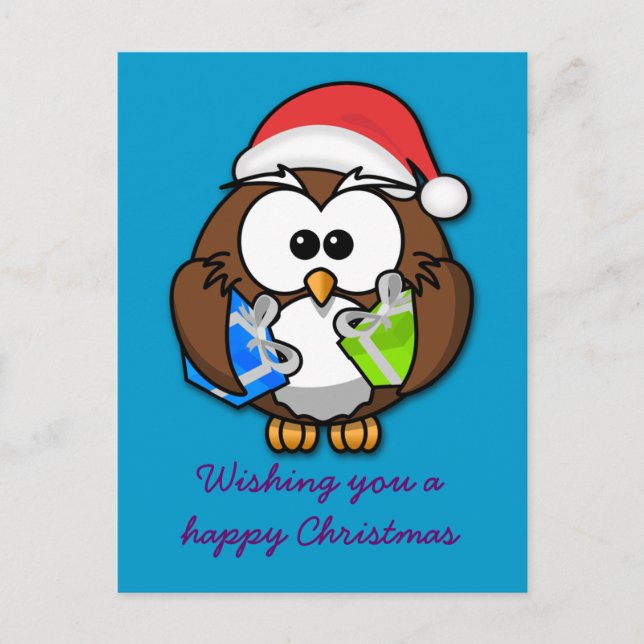Santa owl holiday postcard (Front)