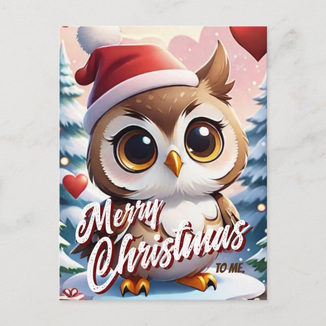 Santa Owl Merry Christmas to me Greeting Postcard (Front)