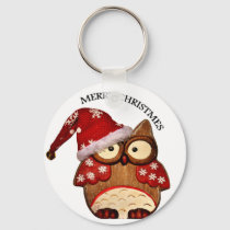 Santa Owl with a red Santa hat Keychain