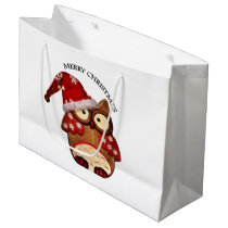 Santa Owl with a red Santa hat Large Gift Bag
