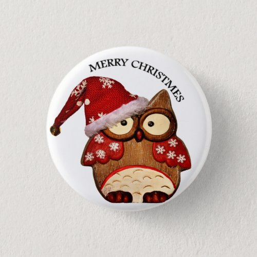 Santa Owl with a red Santa hat Pinback Button