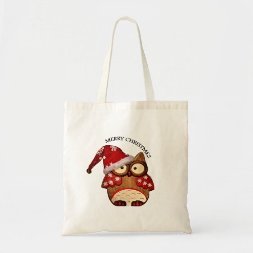 Santa Owl with a red Santa hat Tote Bag