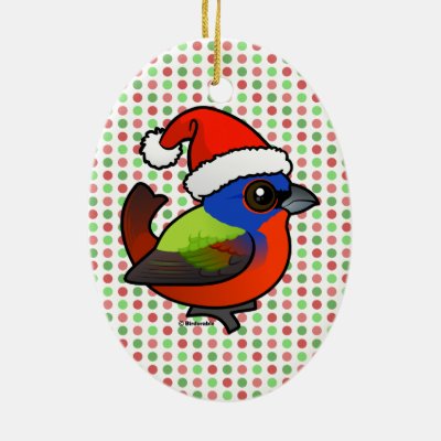 Santa Painted Bunting Ceramic Ornament