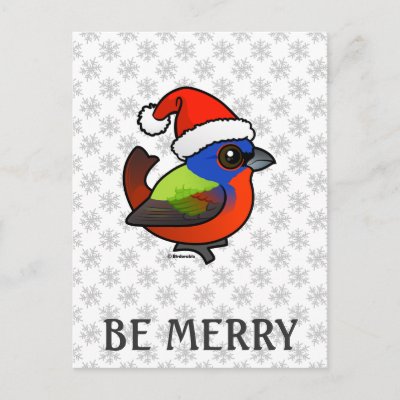 Santa Painted Bunting Holiday Postcard