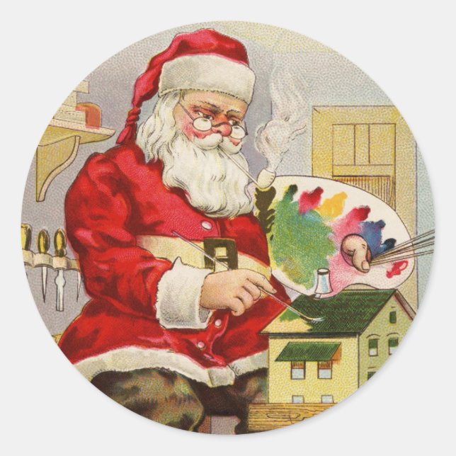 Santa Painting Doll House Classic Round Sticker (Front)