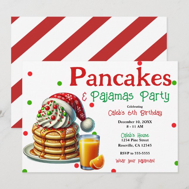Santa Pancakes & Pajamas Christmas PJ's Party  Invitation (Front/Back)