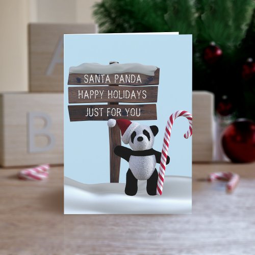 Santa Panda Bear North Pole Christmas Holiday Card
