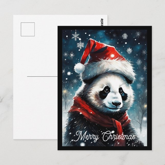 Santa Panda Christmas Holiday Postcard (Front/Back)