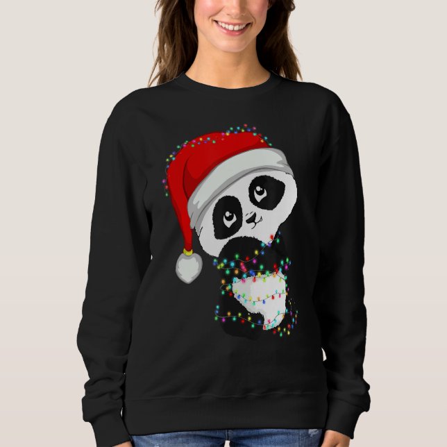 Santa Panda Christmas Lights Bear Lover Panda Chri Sweatshirt (Front)