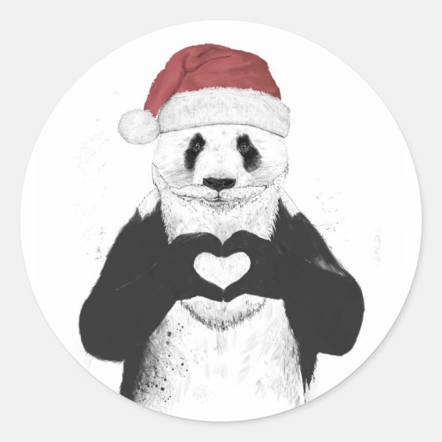 Santa panda classic round sticker (Front)