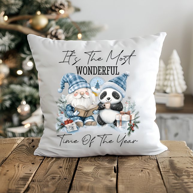 "Santa & Panda’s Cozy Christmas Festive Friends  Throw Pillow (Creator Uploaded)
