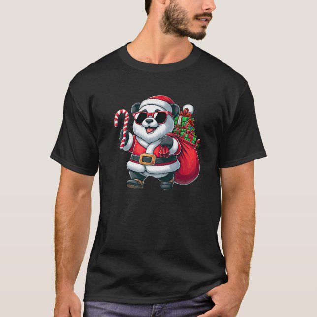 Santa Panda Sunglasses Candy Cane Christmas Boys G T-Shirt (Front)