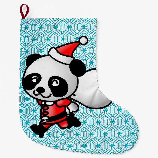 Santa Panda with snowflakes Christmas Stocking (Front)