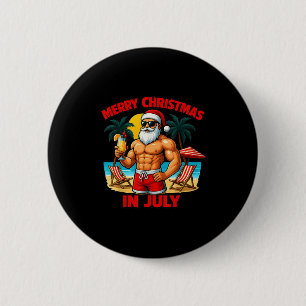 Santa Party Summer Vacation On The Beach Christmas Button