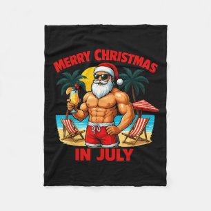 Santa Party Summer Vacation On The Beach Christmas Fleece Blanket