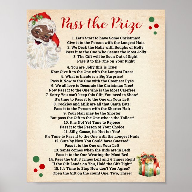 Santa Pass the Prize Poem Christmas Game Sign (Front)