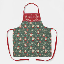 Santa Pattern Apron in Red and Green
